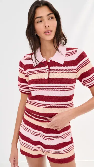 LE BOP Striped Boucle Polo Pink Multi L | Thumbnail 3 LE BOP Striped Boucle Polo Pink Multi L | Thumbnail 3