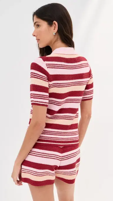 LE BOP Striped Boucle Polo Pink Multi L | Thumbnail 4 LE BOP Striped Boucle Polo Pink Multi L | Thumbnail 4