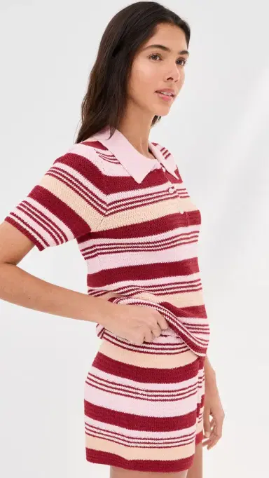 LE BOP Striped Boucle Polo Pink Multi L | Thumbnail 5 LE BOP Striped Boucle Polo Pink Multi L | Thumbnail 5