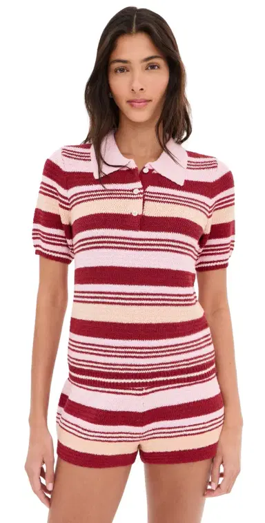 LE BOP Striped Boucle Polo Pink Multi L | Thumbnail 1 LE BOP Striped Boucle Polo Pink Multi L | Thumbnail 1