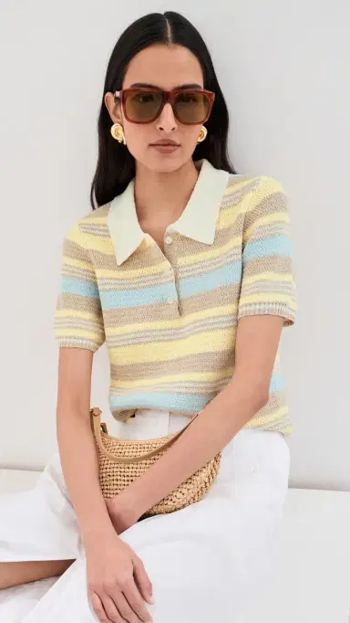 LE BOP Striped Boucle Polo Sand Multi | Thumbnail 2 LE BOP Striped Boucle Polo Sand Multi | Thumbnail 2