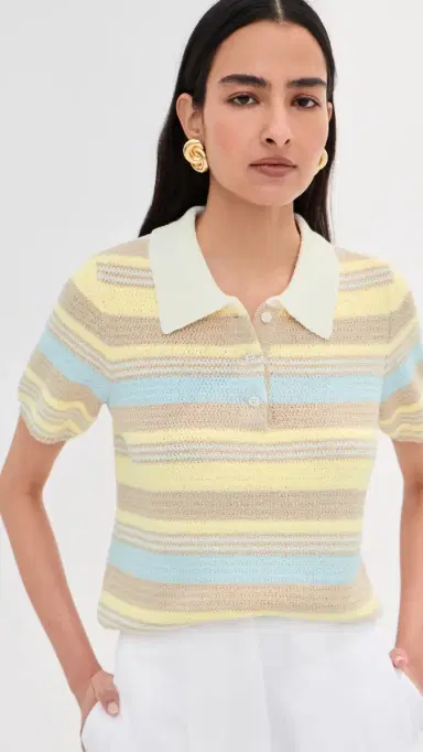 LE BOP Striped Boucle Polo Sand Multi | Thumbnail 3 LE BOP Striped Boucle Polo Sand Multi | Thumbnail 3