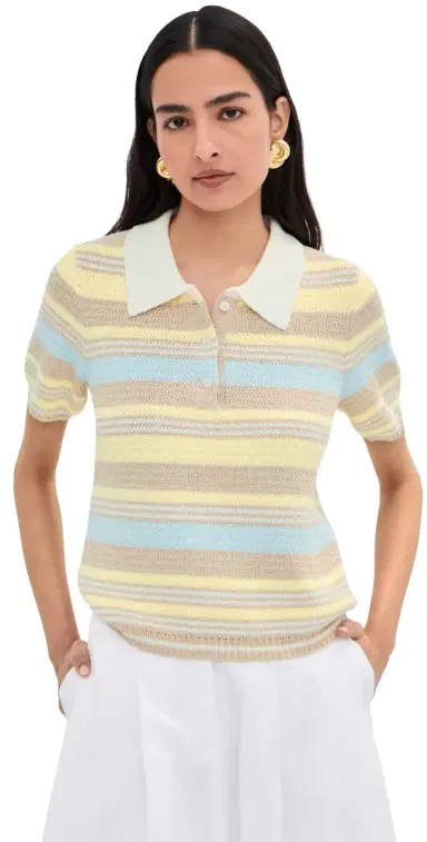 LE BOP Striped Boucle Polo Sand Multi | Thumbnail 1 LE BOP Striped Boucle Polo Sand Multi | Thumbnail 1