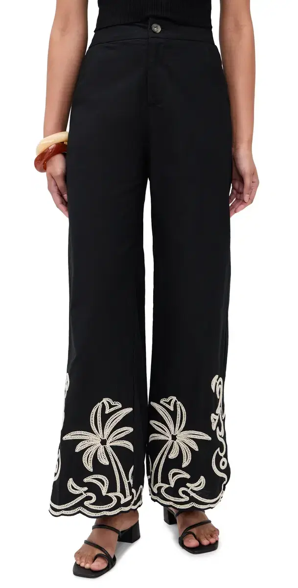 Palm Embroidery Pants Black