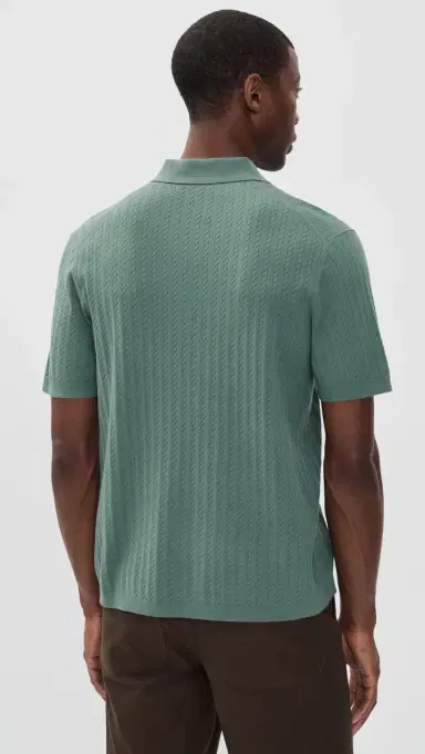 Theory Cable Knit Polo in Fine Bilen Light Pine Grove M | Thumbnail 3