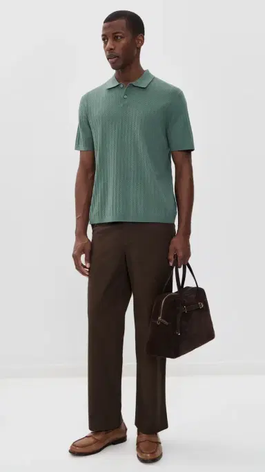 Theory Cable Knit Polo in Fine Bilen Light Pine Grove M | Thumbnail 5