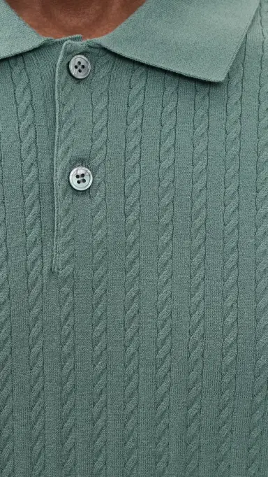 Theory Cable Knit Polo in Fine Bilen Light Pine Grove M | Thumbnail 6