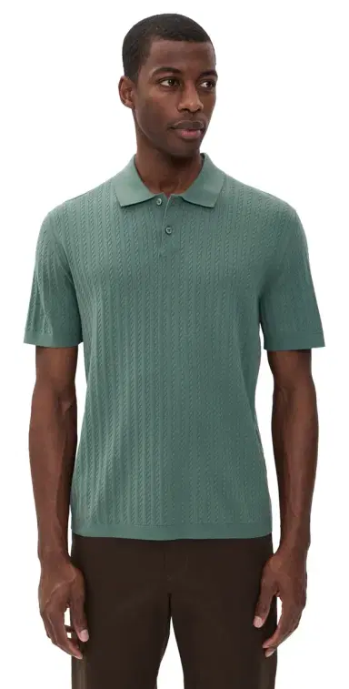 Theory Cable Knit Polo in Fine Bilen Light Pine Grove M | Thumbnail 1