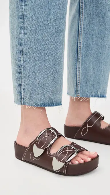 Loeffler Randall Nico Two Strap Sandals Espresso/Cream 8 | Thumbnail 3