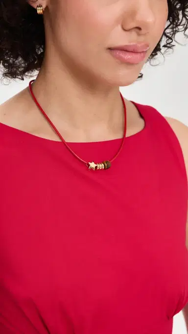 Madewell Semiprecious Charm Leather Choker Necklace Cherry One Size | Thumbnail 3