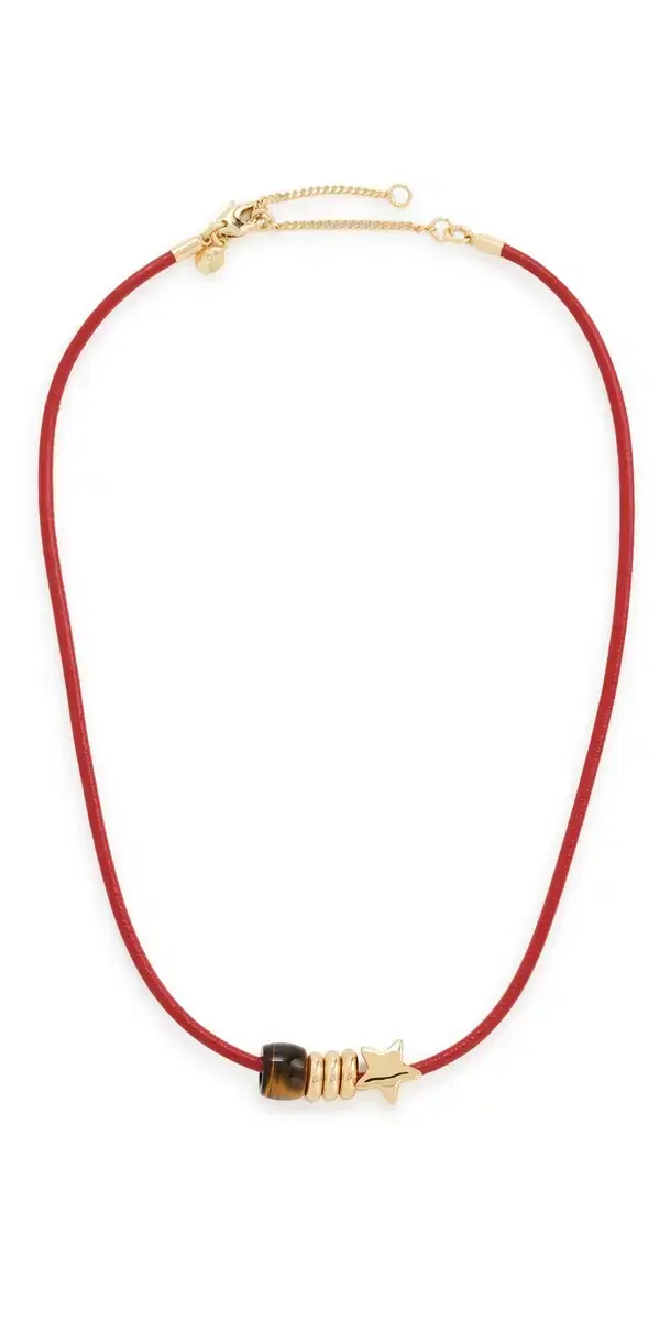 Semiprecious Charm Leather Choker Necklace Cherry One Size
