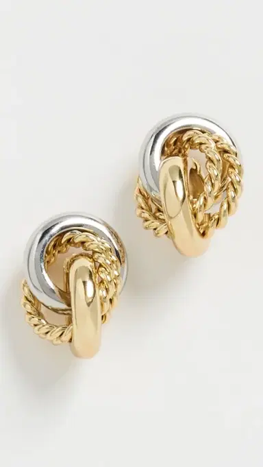KENNETH JAY LANE Two-Tone Gold and Silver Knot Pierced Earrings | Thumbnail 2