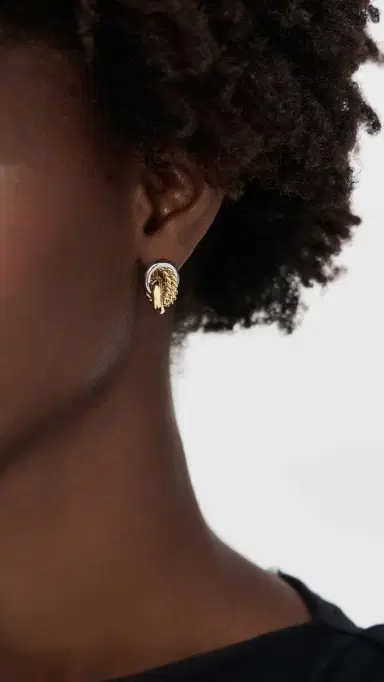 KENNETH JAY LANE Two-Tone Gold and Silver Knot Pierced Earrings | Thumbnail 3