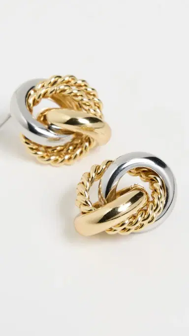 KENNETH JAY LANE Two-Tone Gold and Silver Knot Pierced Earrings | Thumbnail 4