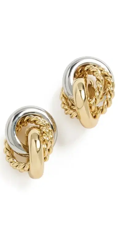 KENNETH JAY LANE Two-Tone Gold and Silver Knot Pierced Earrings | Thumbnail 1