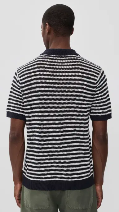 Onia Linen Button Up Sweater Midnight/Egret | Thumbnail 3