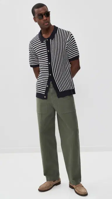 Onia Linen Button Up Sweater Midnight/Egret | Thumbnail 5