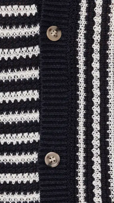 Onia Linen Button Up Sweater Midnight/Egret | Thumbnail 6