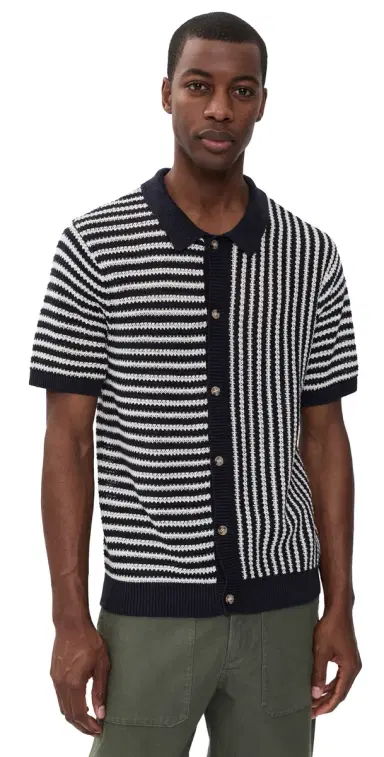 Onia Linen Button Up Sweater Midnight/Egret | Thumbnail 1