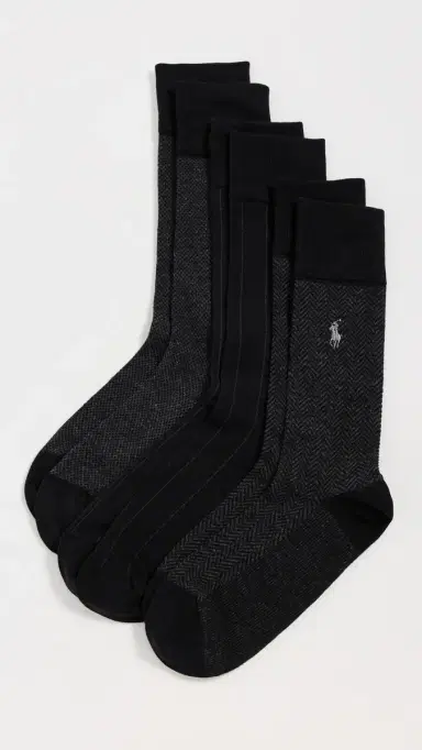 Polo Ralph Lauren Classic Pattern Dress Socks 3 Pack Black 10-13 | Thumbnail 2
