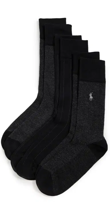 Polo Ralph Lauren Classic Pattern Dress Socks 3 Pack Black 10-13 | Thumbnail 1