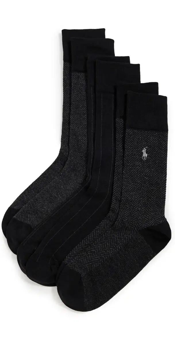 Polo Ralph Lauren Classic Pattern Dress Socks 3 Pack Black