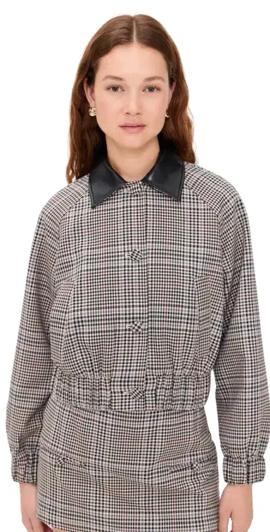 LE BOP Winnie Button Jacket Tan Plaid S | Thumbnail 1