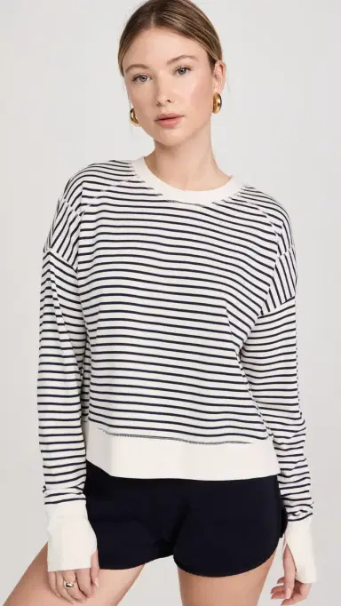 Sweaty Betty After Class Crop Sweatshirt Lily White Stripe | Thumbnail 2