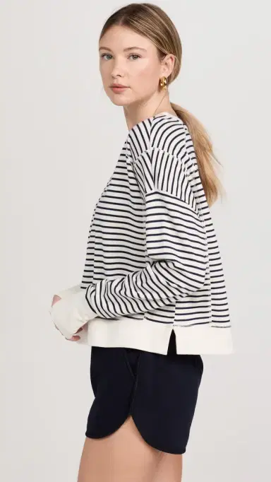 Sweaty Betty After Class Crop Sweatshirt Lily White Stripe | Thumbnail 4