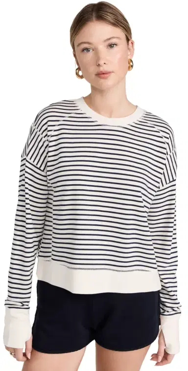 Sweaty Betty After Class Crop Sweatshirt Lily White Stripe | Thumbnail 1