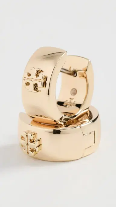 Tory Burch Wide Icon Huggie Hoop Earrings Tory Gold One Size | Thumbnail 4 Tory Burch Wide Icon Huggie Hoop Earrings Tory Gold One Size | Thumbnail 4