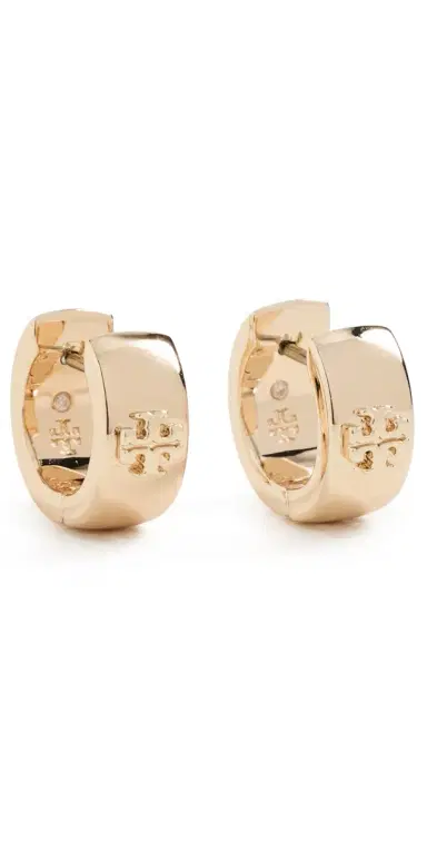 Tory Burch Wide Icon Huggie Hoop Earrings Tory Gold One Size | Thumbnail 1 Tory Burch Wide Icon Huggie Hoop Earrings Tory Gold One Size | Thumbnail 1