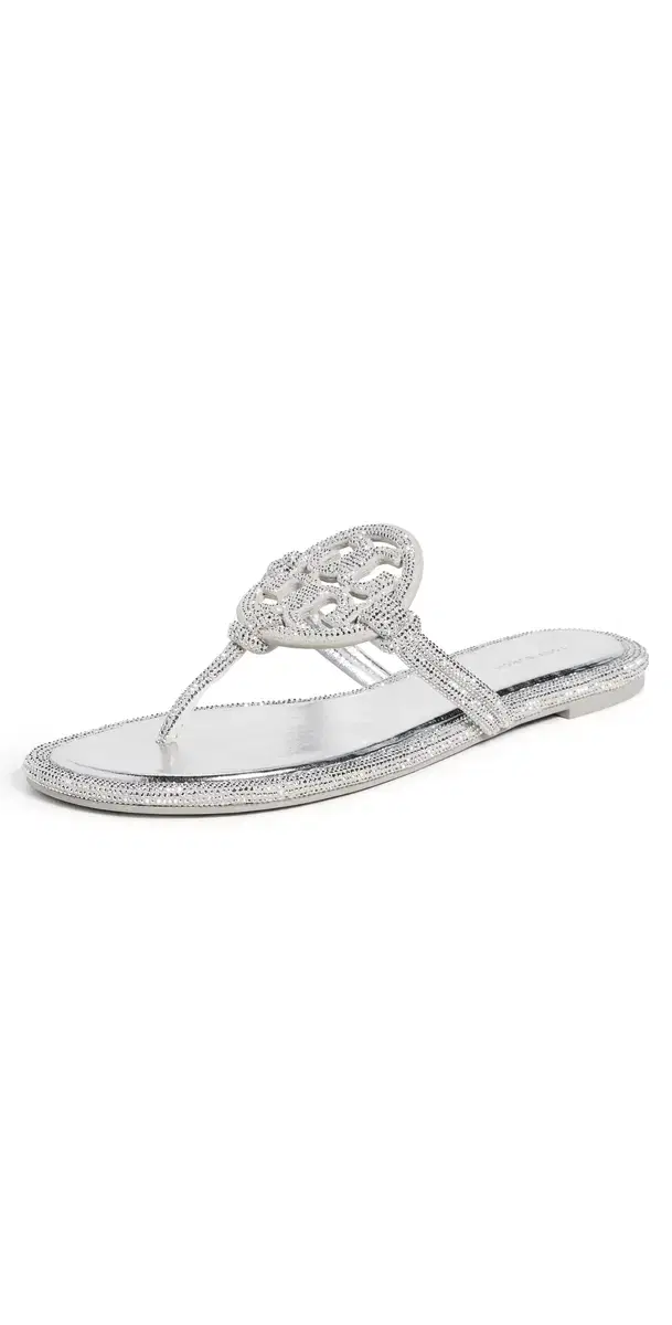 Tory Burch Miller Knotted Pave Sandals Silver