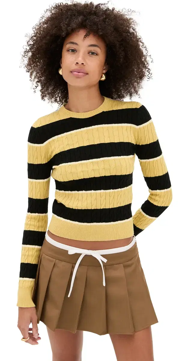 State & Lake Cable Knit Pullover Khaki/Black/White