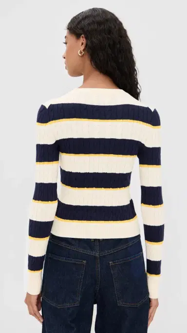 State & Lake Cable Knit Pullover Ivory/Navy/Yellow XS | Thumbnail 3