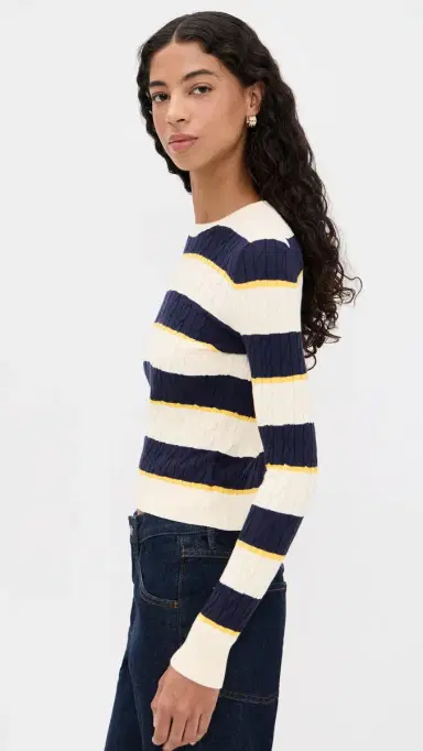 State & Lake Cable Knit Pullover Ivory/Navy/Yellow XS | Thumbnail 4