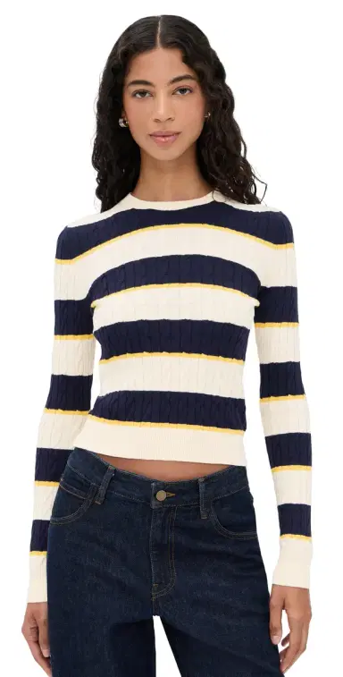 State & Lake Cable Knit Pullover Ivory/Navy/Yellow XS | Thumbnail 1