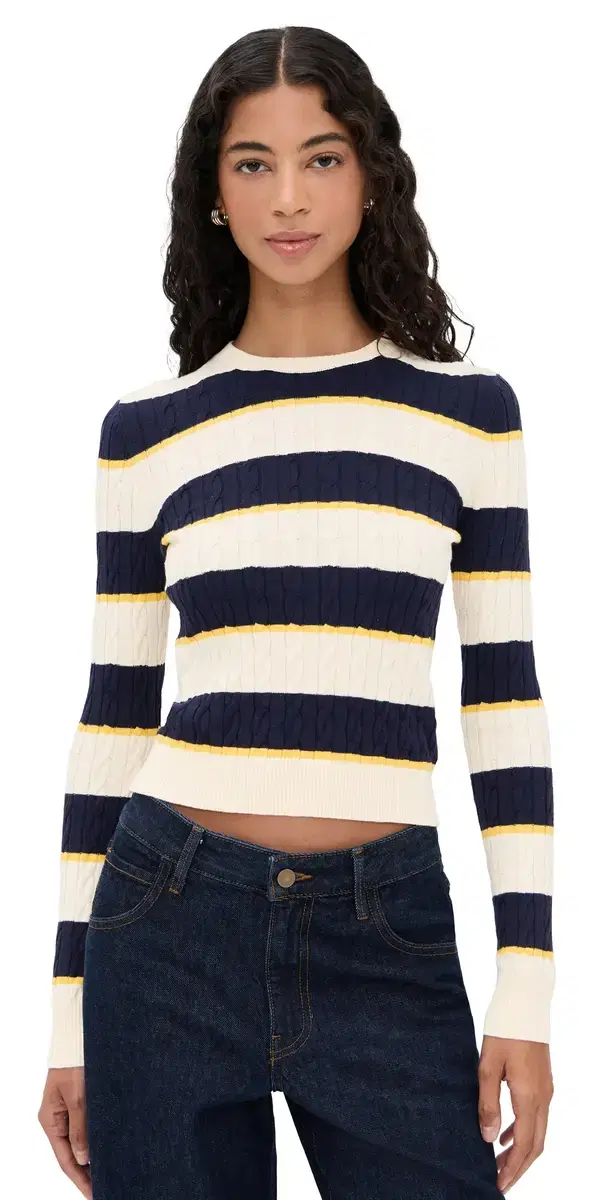 State & Lake Cable Knit Pullover /Navy/Yellow