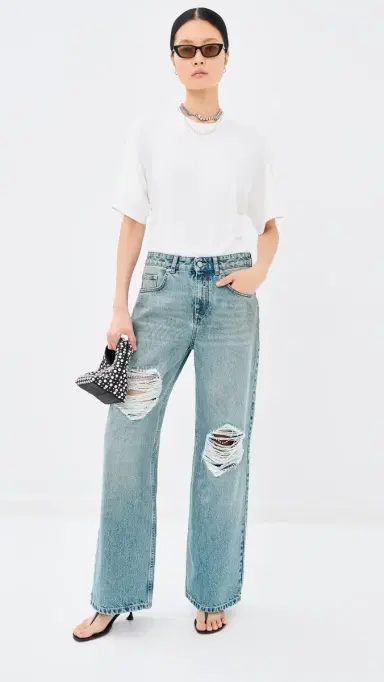 AREA Crystal Fray Relaxed Jeans Medium Blue | Thumbnail 2