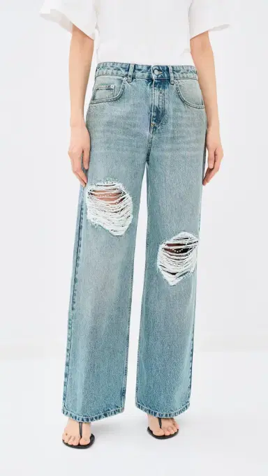 AREA Crystal Fray Relaxed Jeans Medium Blue | Thumbnail 3