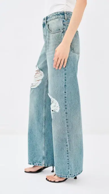 AREA Crystal Fray Relaxed Jeans Medium Blue | Thumbnail 5