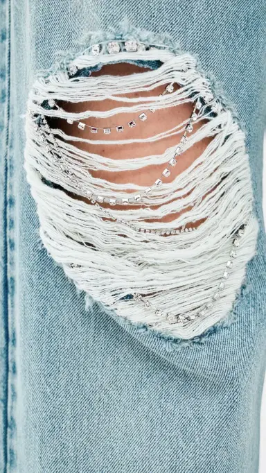 AREA Crystal Fray Relaxed Jeans Medium Blue | Thumbnail 6