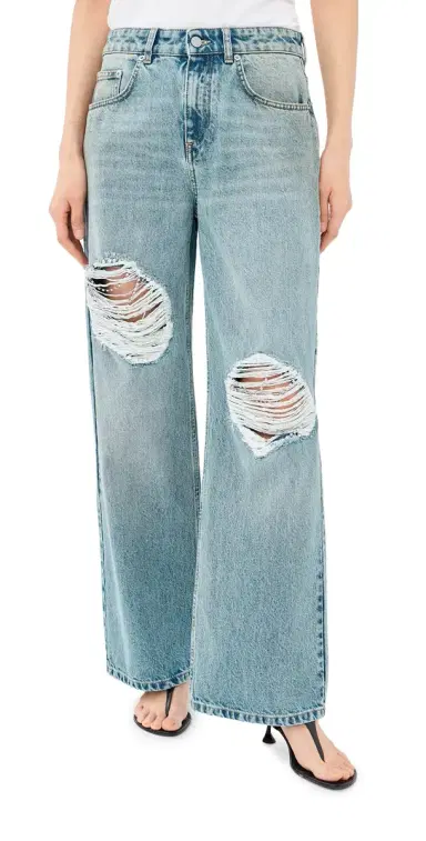 AREA Crystal Fray Relaxed Jeans Medium Blue | Thumbnail 1