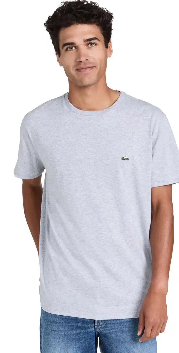 Crew Neck Pima Cotton Jersey T-Shirt Grey Chine