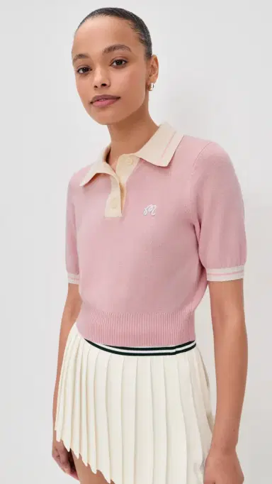 Malbon Mikayla Wool Knit Polo Pull Over Dusty Rose L | Thumbnail 2