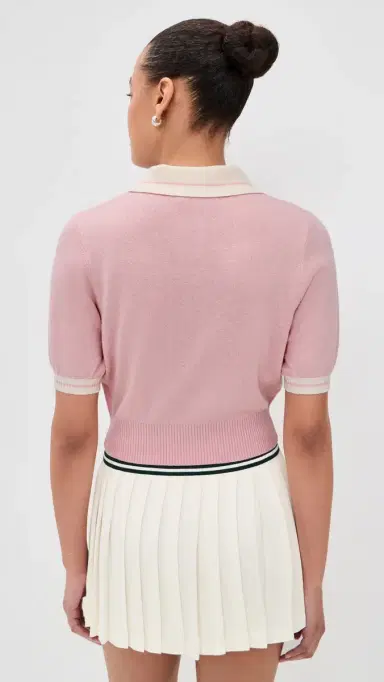 Malbon Mikayla Wool Knit Polo Pull Over Dusty Rose L | Thumbnail 3