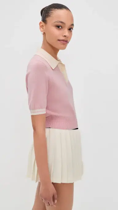 Malbon Mikayla Wool Knit Polo Pull Over Dusty Rose L | Thumbnail 4