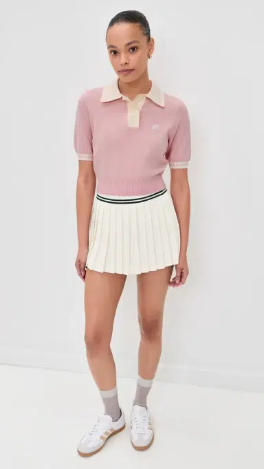 Malbon Mikayla Wool Knit Polo Pull Over Dusty Rose L | Thumbnail 5