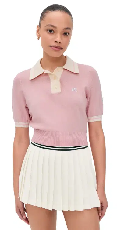 Malbon Mikayla Wool Knit Polo Pull Over Dusty Rose L | Thumbnail 1