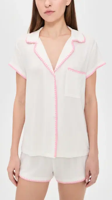 Eberjey Frida Shortie Pajama Set Ivory/Pink Nectar M | Thumbnail 2